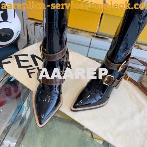 Replica Fendi Glossy Neoprene FFrame Harness Boots Heel Black 8