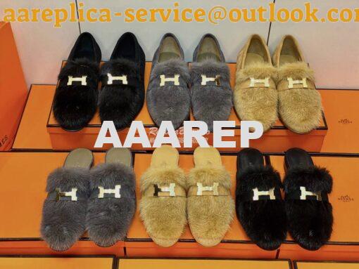 Replica Hermes Paris Loafer Suede Goatskin and Mink H202091 Light Brow