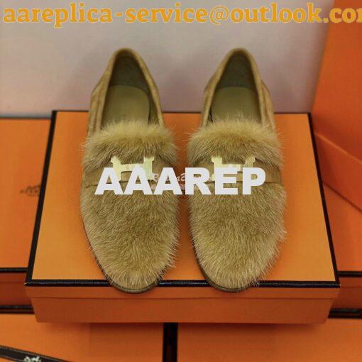 Replica Hermes Paris Loafer Suede Goatskin and Mink H202091 Light Brow 2