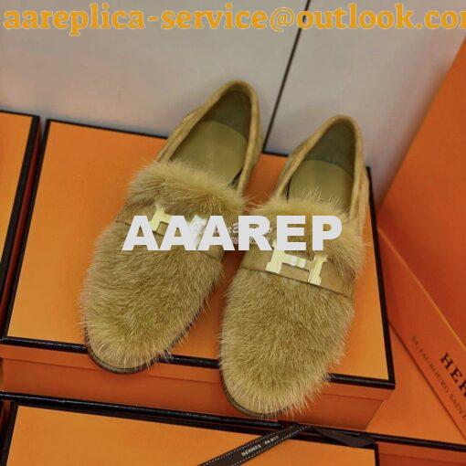Replica Hermes Paris Loafer Suede Goatskin and Mink H202091 Light Brow 4