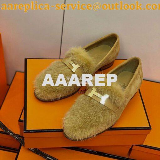Replica Hermes Paris Loafer Suede Goatskin and Mink H202091 Light Brow 5
