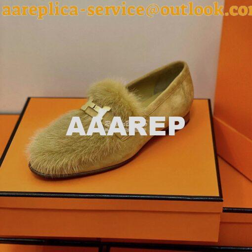 Replica Hermes Paris Loafer Suede Goatskin and Mink H202091 Light Brow 6