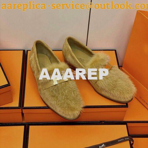 Replica Hermes Paris Loafer Suede Goatskin and Mink H202091 Light Brow 7