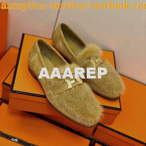 Replica Hermes Paris Loafer Suede Goatskin and Mink H202091 Light Brow 8