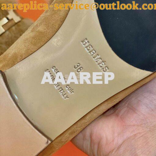 Replica Hermes Paris Loafer Suede Goatskin and Mink H202091 Light Brow 10