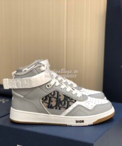 Replica Dior B27 High-Top Sneaker 3SH132 Gray Smooth Calfskin with Obl