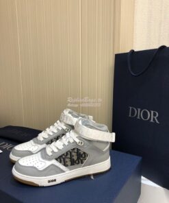 Replica Dior B27 High-Top Sneaker 3SH132 Gray Smooth Calfskin with Obl 2