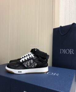 Replica Dior B27 High-Top Sneaker 3SH132 Black Smooth Calfskin with Ob