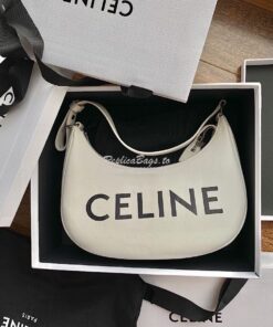 Replica Celine Ava Bag in Smooth Calfskin with Logo Print 193953 White