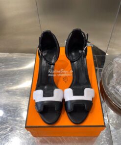 Replica Hermes Premiere 70 Sandals Calfskin H201166 BlackWhite 2