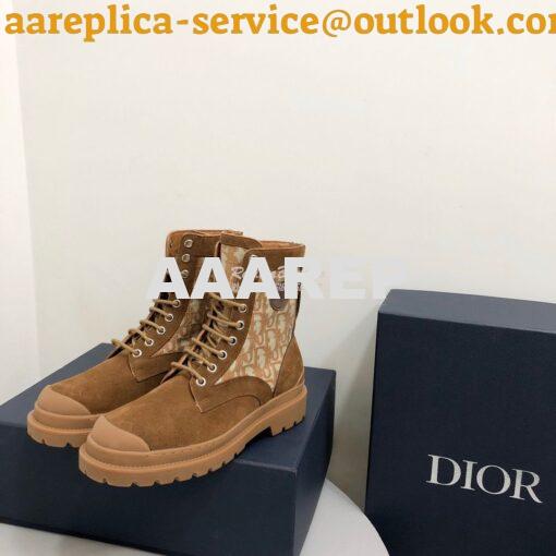 Replica Dior Explorer Ankle Boot Tan Oblique Jacquard and Tan Smooth 3 4