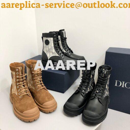 Replica Dior Explorer Ankle Boot Grey Oblique Jacquard and Black Smoot