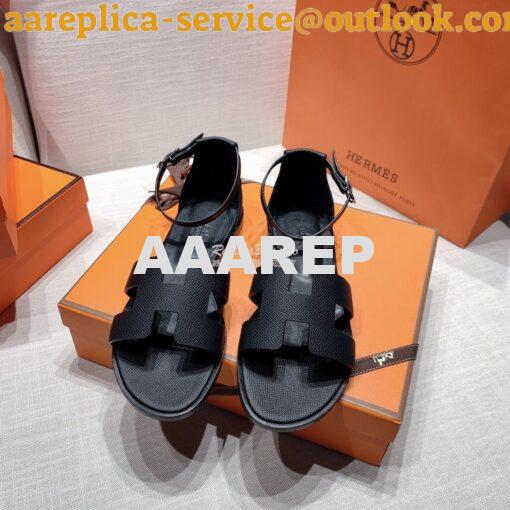 Replica Hermes Santorini Sandal in Epsom Leather Black