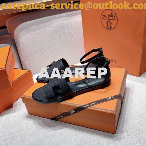 Replica Hermes Santorini Sandal in Epsom Leather Black 4