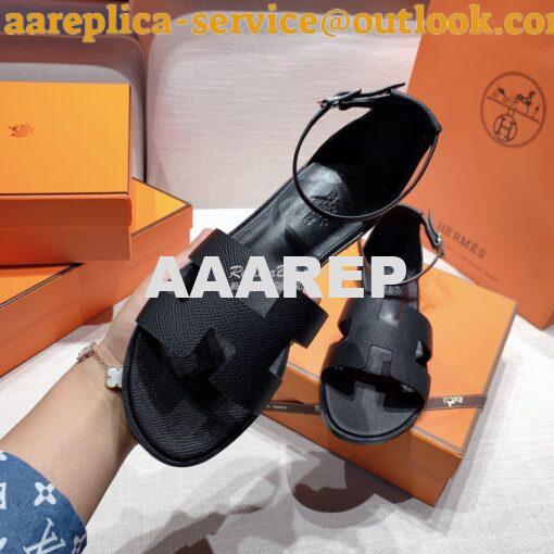 Replica Hermes Santorini Sandal in Epsom Leather Black 5