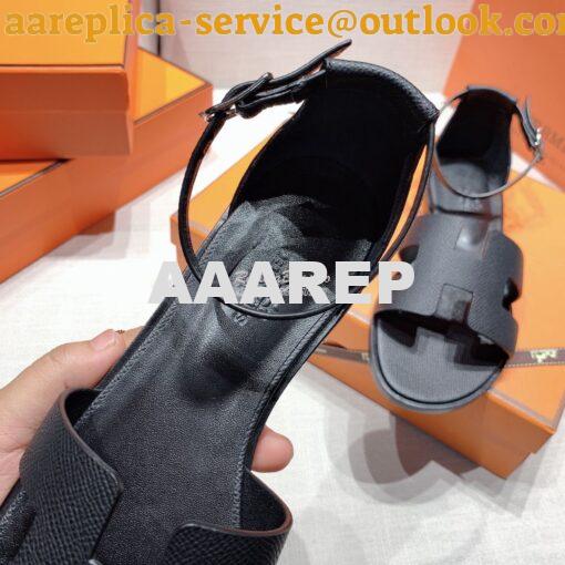 Replica Hermes Santorini Sandal in Epsom Leather Black 6