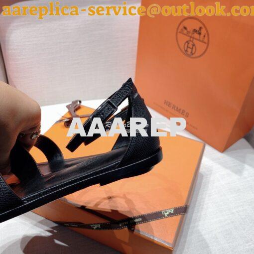 Replica Hermes Santorini Sandal in Epsom Leather Black 7
