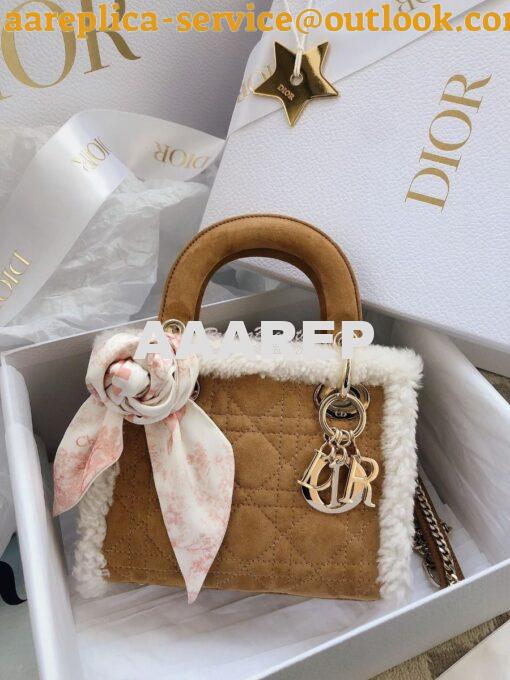 Replica Dior Mini Lady Dior Bag Camel-Colored Shearling M0505C