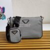 Replica Prada Nylon and Saffiano Leather Bag with Strap 2VH113 Grey