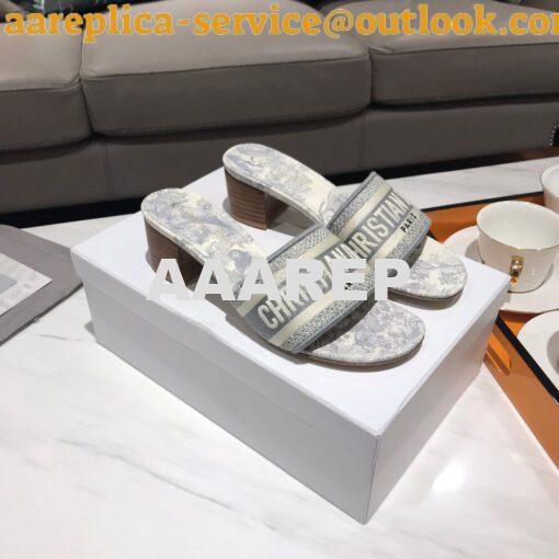 Replica Dior DWAY Heeled Mule Toile De Jouy Embroidery KCQ24 Gray 4
