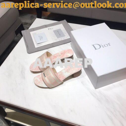Replica Dior DWAY Heeled Mule Toile De Jouy Embroidery KCQ24 Pink 3