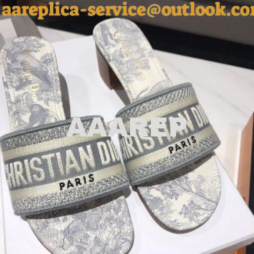 Replica Dior DWAY Heeled Mule Toile De Jouy Embroidery KCQ24 Gray 7