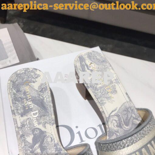 Replica Dior DWAY Heeled Mule Toile De Jouy Embroidery KCQ24 Gray 8