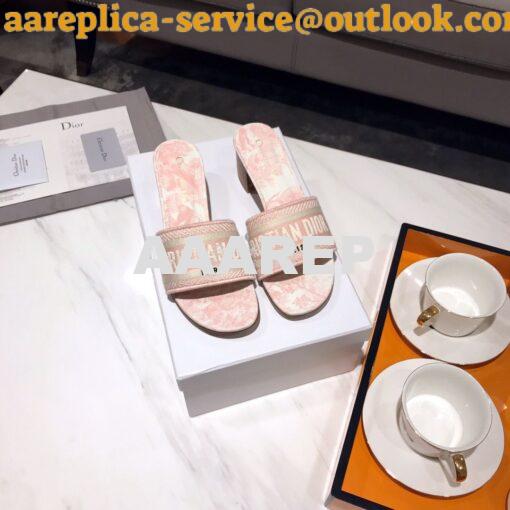 Replica Dior DWAY Heeled Mule Toile De Jouy Embroidery KCQ24 Pink 5