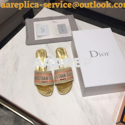 Replica Dior DWAY Heeled Mule Embroidery KCQ24 Gold 2