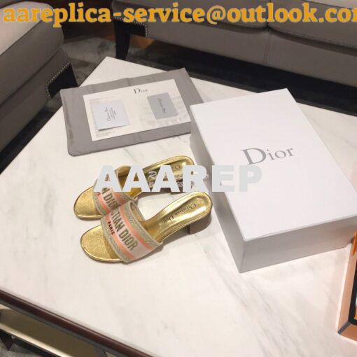 Replica Dior DWAY Heeled Mule Embroidery KCQ24 Gold 3