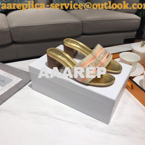 Replica Dior DWAY Heeled Mule Embroidery KCQ24 Gold 4