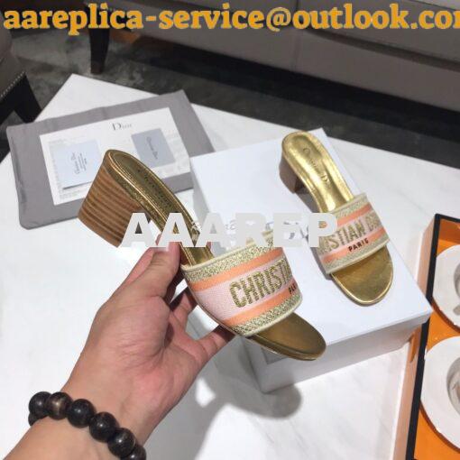 Replica Dior DWAY Heeled Mule Embroidery KCQ24 Gold 5