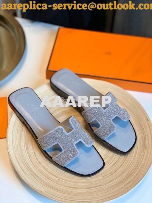 Replica Hermes Oran Sandals with Crystals in Grey