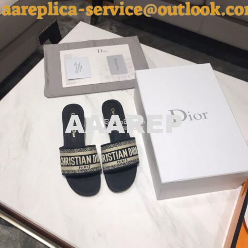 Replica Dior DWAY Heeled Mule Embroidery KCQ24 Black 3