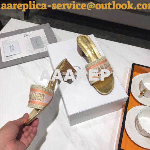 Replica Dior DWAY Heeled Mule Embroidery KCQ24 Gold 6