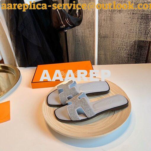 Replica Hermes Oran Sandals with Crystals in Grey 2