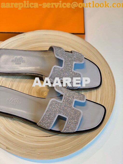 Replica Hermes Oran Sandals with Crystals in Grey 3