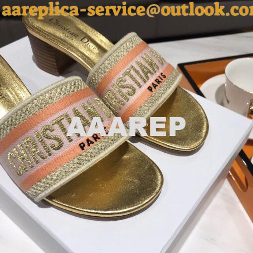 Replica Dior DWAY Heeled Mule Embroidery KCQ24 Gold 7