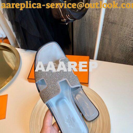 Replica Hermes Oran Sandals with Crystals in Grey 4