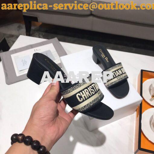 Replica Dior DWAY Heeled Mule Embroidery KCQ24 Black 5