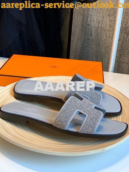 Replica Hermes Oran Sandals with Crystals in Grey 5
