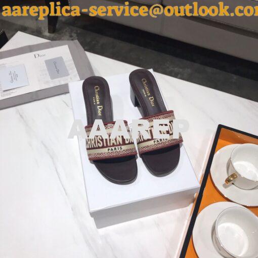 Replica Dior DWAY Heeled Mule Embroidery KCQ24 Burgundy