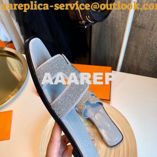 Replica Hermes Oran Sandals with Crystals in Grey 6