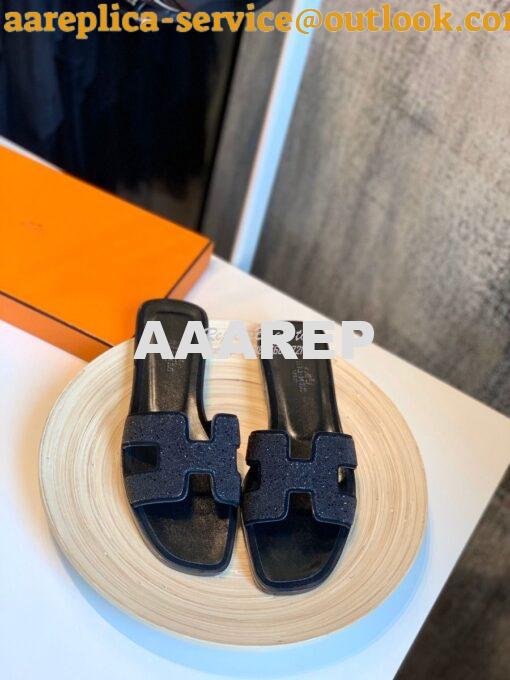 Replica Hermes Oran Sandals with Crystals in Black