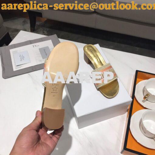 Replica Dior DWAY Heeled Mule Embroidery KCQ24 Gold 9