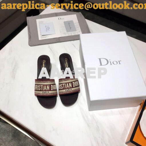 Replica Dior DWAY Heeled Mule Embroidery KCQ24 Burgundy 2
