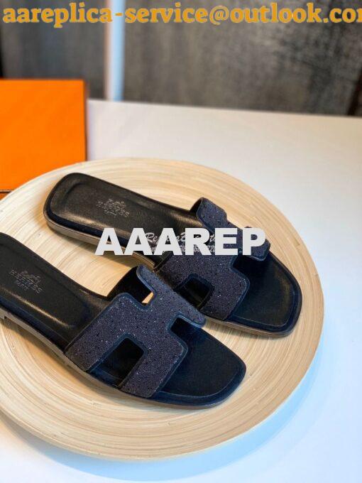 Replica Hermes Oran Sandals with Crystals in Black 2