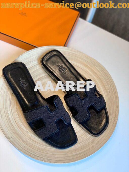 Replica Hermes Oran Sandals with Crystals in Black 3