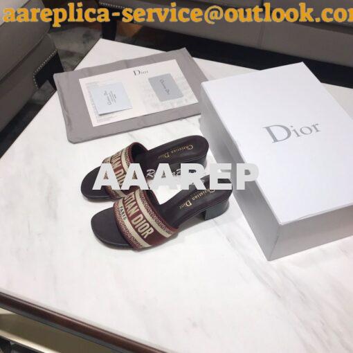 Replica Dior DWAY Heeled Mule Embroidery KCQ24 Burgundy 4
