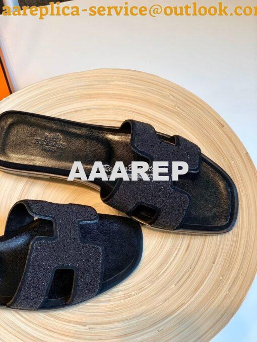 Replica Hermes Oran Sandals with Crystals in Black 5